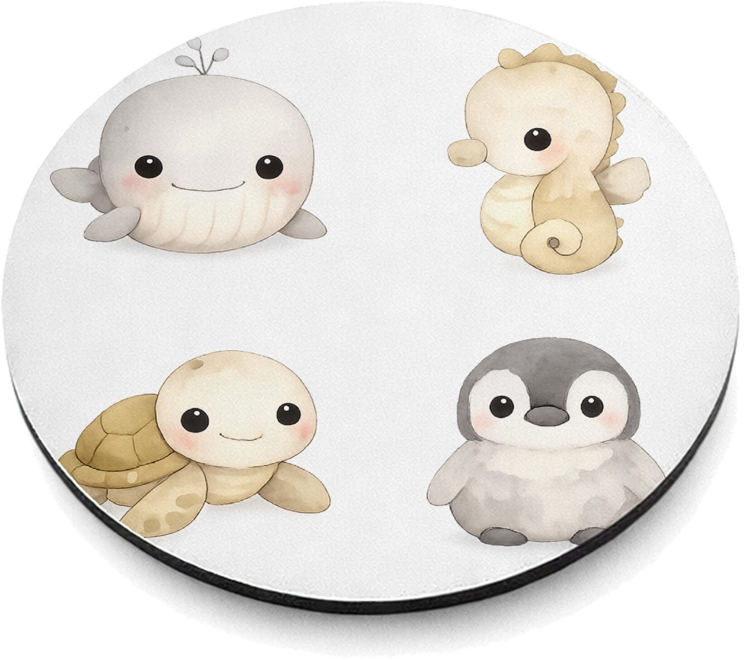 Mr Cadeautjes MDF magnetische fotolijst rond Ø 9,5 - design Pastel zeedierenportretten met minimalistische witte ruimte | cadeau