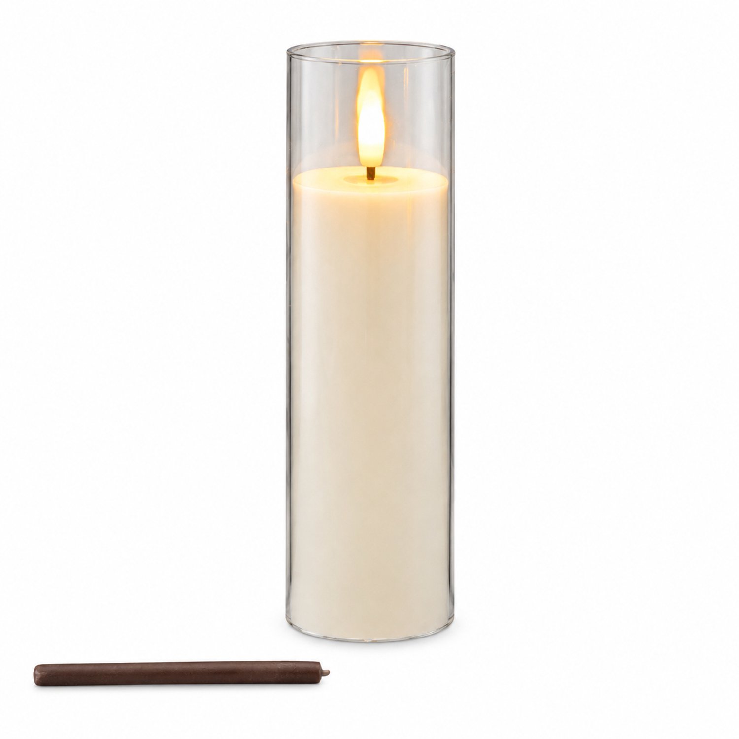 SWGOTA led kaarsen - Ivoorkleurige LED-kaars met kogelvormige vlamtip, 5,5 x 17,5 cm, transparante buitenmantel, voor 2 AA-batterijen, niet inbegrepen