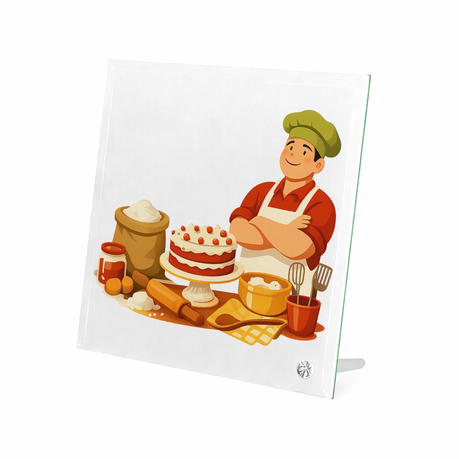 Mr Cadeautjes Glasframe 20 x 20 - design Een warm keukenportret met grote decoratieve tekst bovenaan | cadeau Wit