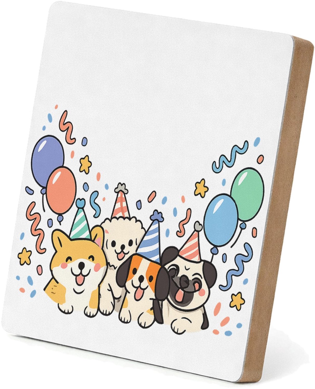 Mr Cadeautjes MDF staande fotolijst 15,2 x 15,2 - design Feestelijke hondenparty met een persoonlijke leeftijdsboodsc | cadeau Wit
