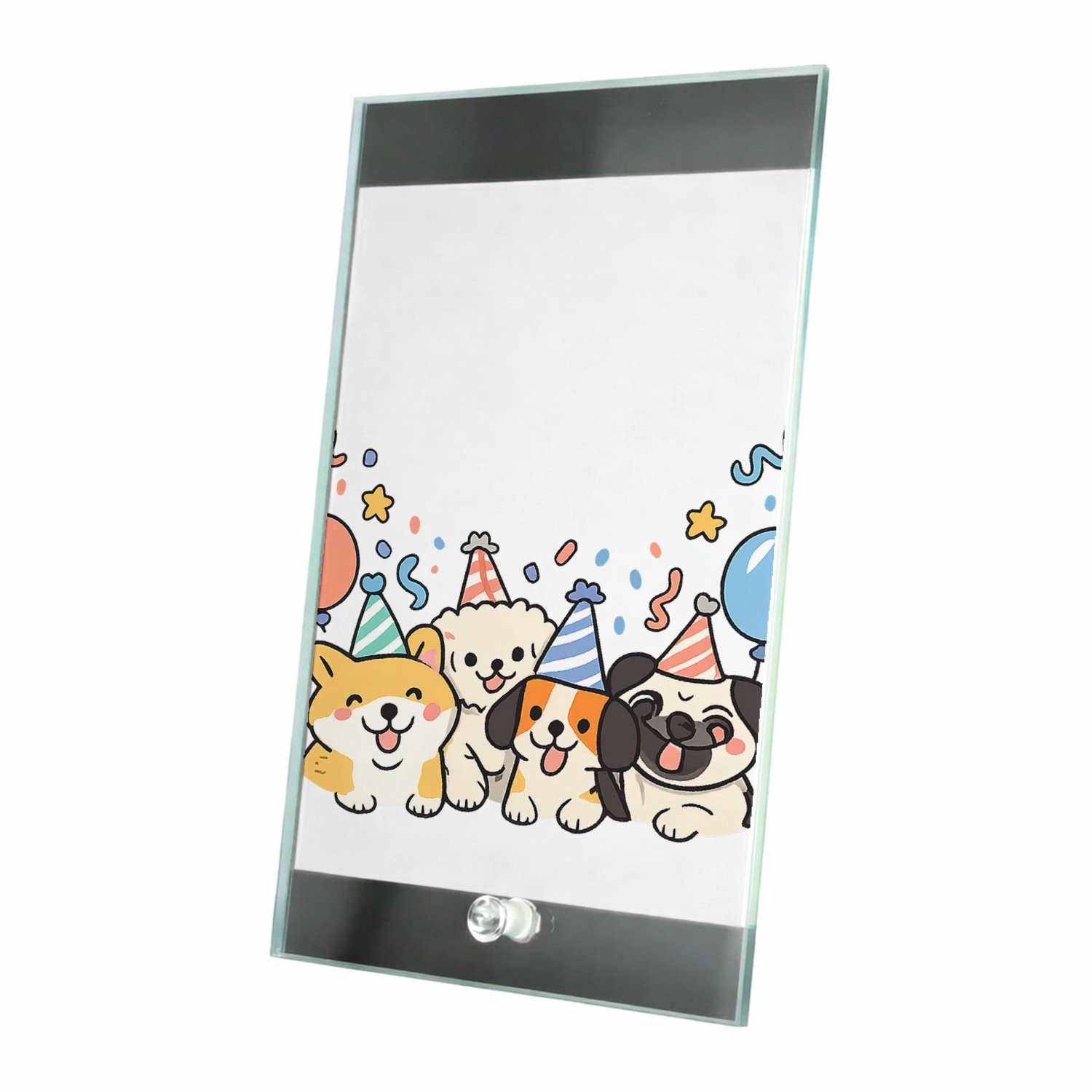 Mr Cadeautjes Glasframe 15 x 23 - design Feestelijke hondenparty met een persoonlijke leeftijdsboodsc | cadeau Wit