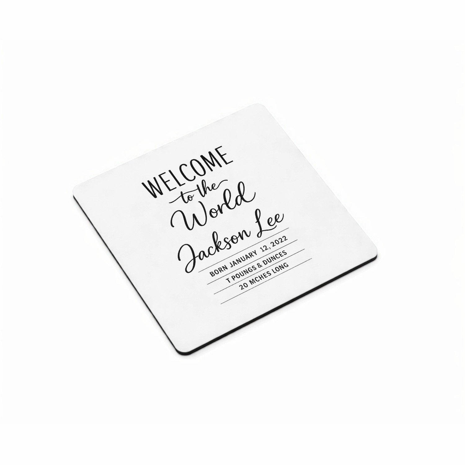Mr Cadeautjes MDF magnetische fotolijst vierkant 9,5 - design Minimalistische familie-aankondiging met één groot kernwoord | cadeau Wit