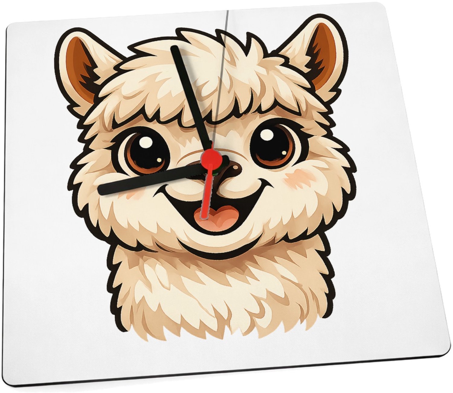 Mr Cadeautjes Klok 19 x 19 - design Een vrolijke alpaca met grote, nieuwsgierige ogen en een bre | cadeau Wit
