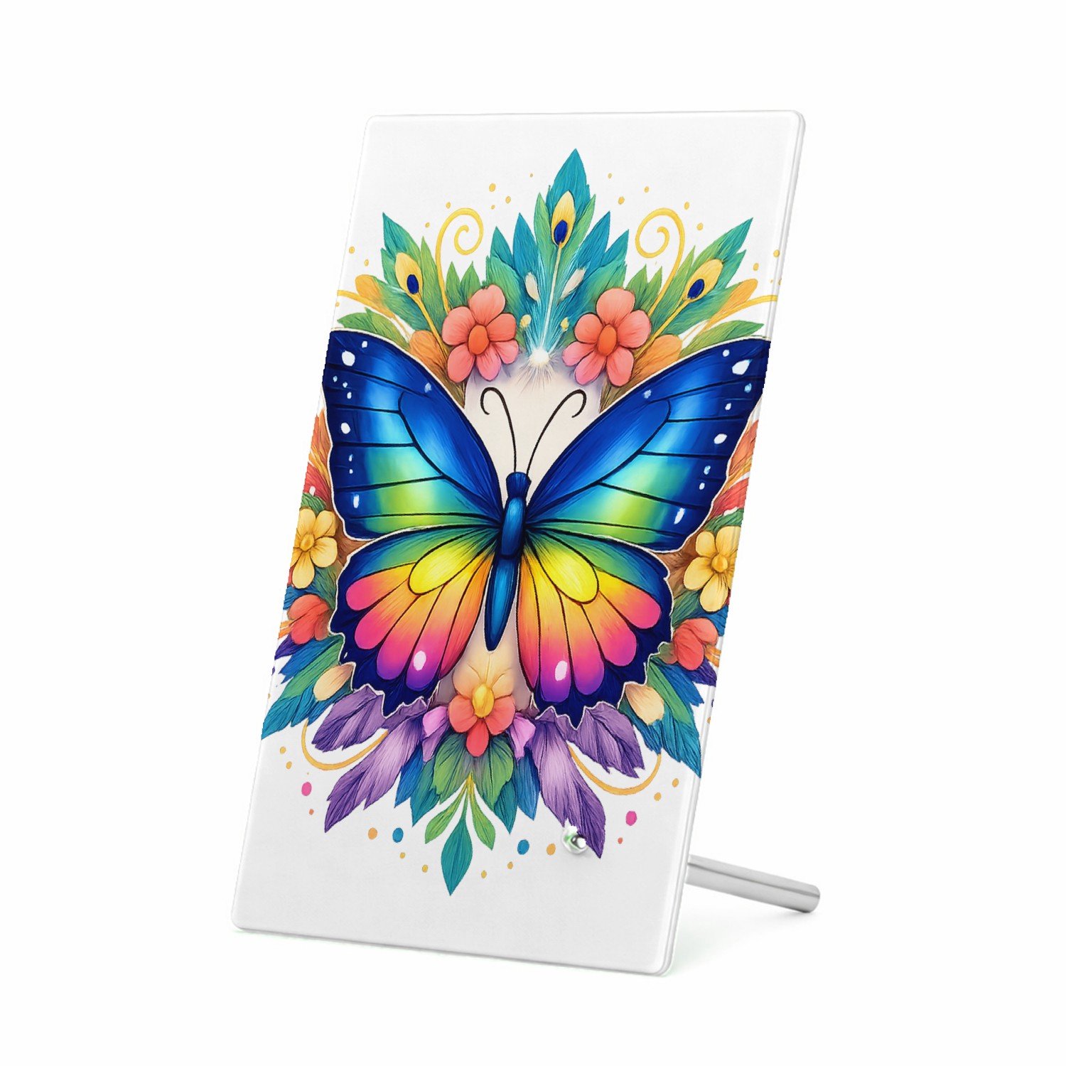 Mr Cadeautjes Glasframe 11 x 16 - design Een trotse vlinder in een cirkel van grote, decoratieve vleu | cadeau Wit