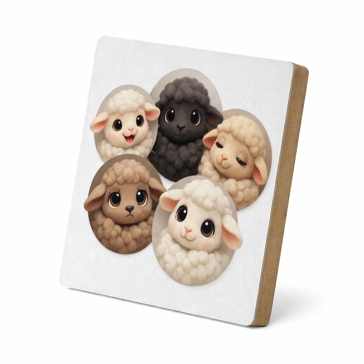 Mr Cadeautjes MDF staande fotolijst 15,2 x 15,2 - design Mini-galerij van schattige boerderijdieren in losse cirkels | cadeau Wit