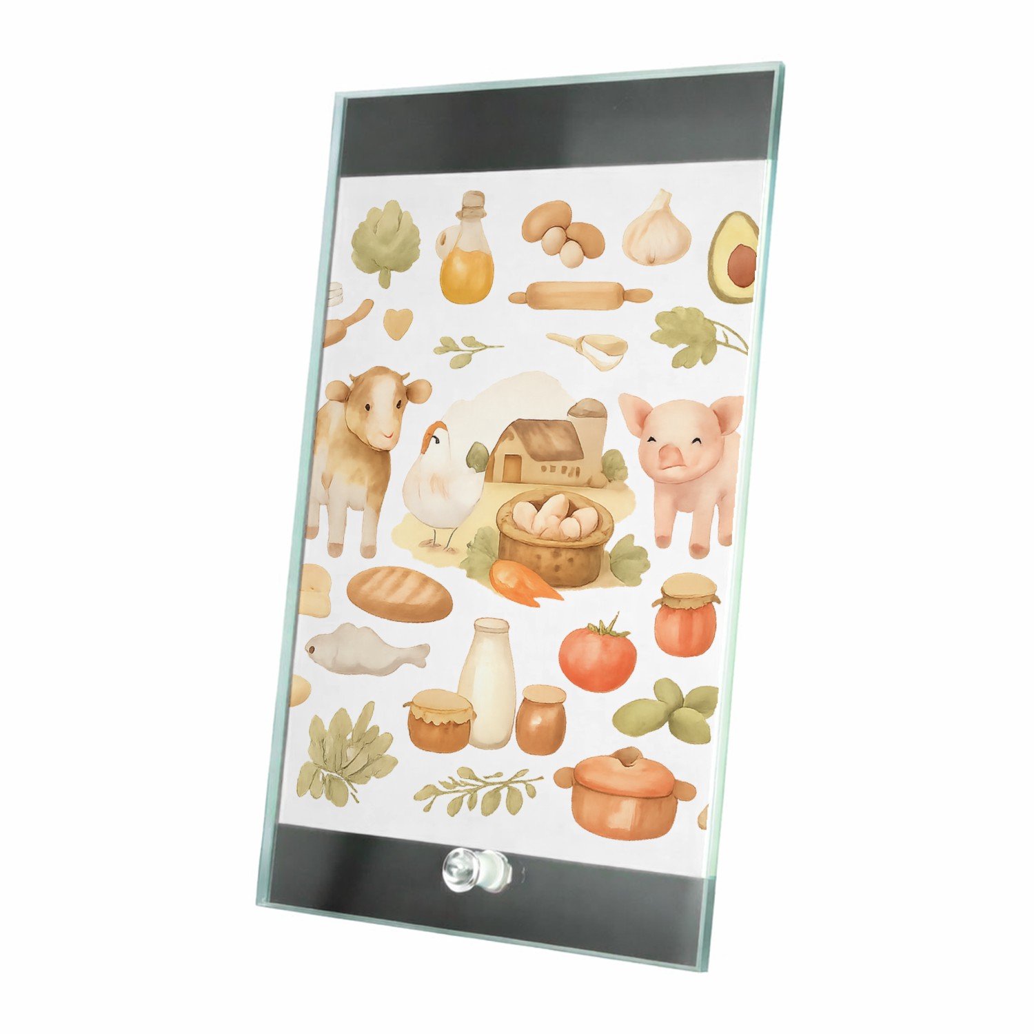 Mr Cadeautjes Glasframe 15 x 23 - design Keukenalfabet met fruit, groenten en bakgerei | cadeau Wit