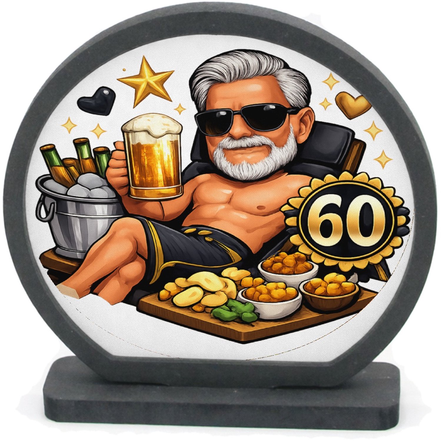 Mr Cadeautjes Houten fotolijst rond met MDF inleg - design Jubileum-cocktail in loungestijl | cadeau Wit