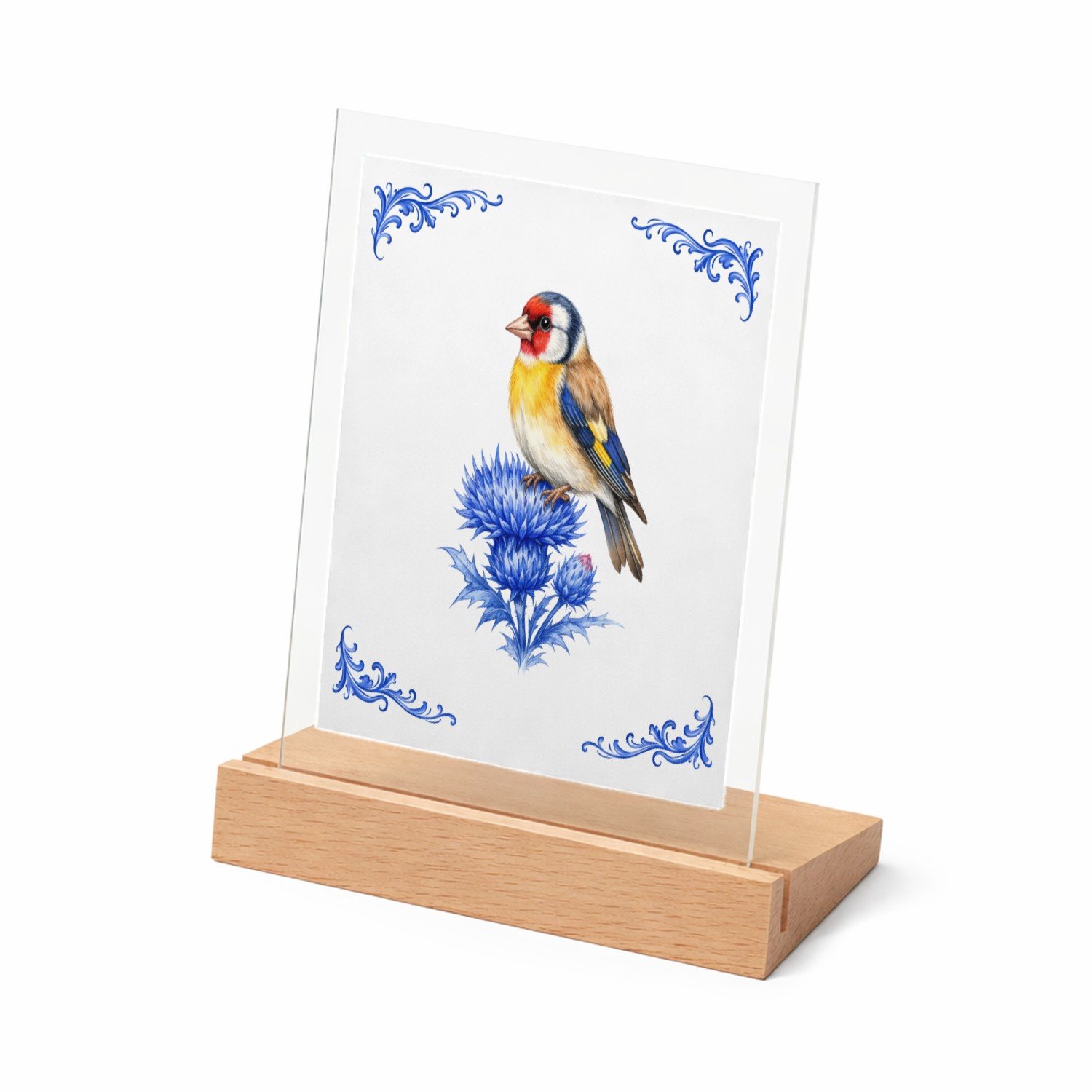 Mr Cadeautjes Glasframe met vaste tekst - design Klassieke botanische vogelprint met een andere tuinvogel en | cadeau Wit