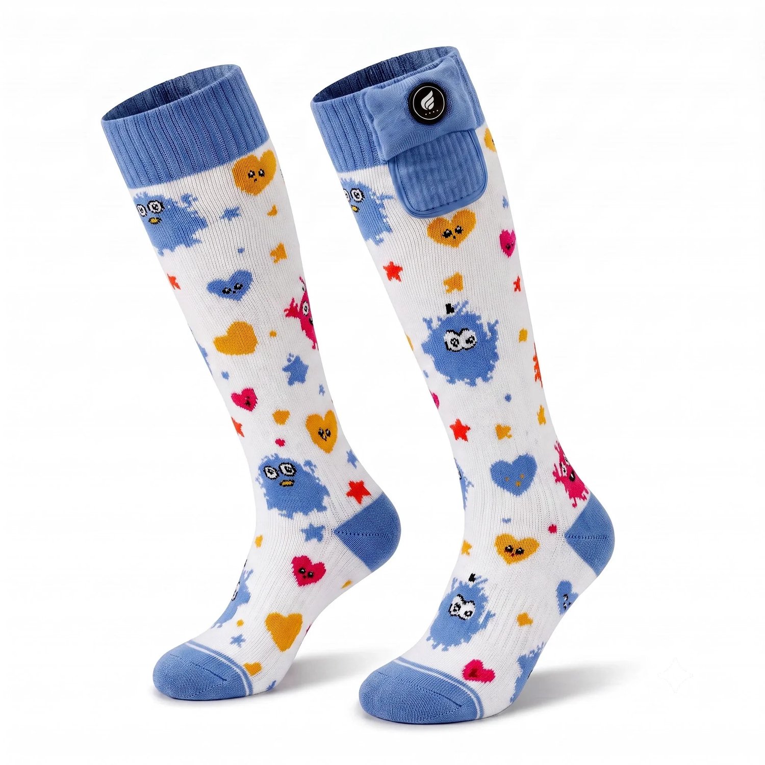 Savior Heat Verwarmde Kinderskisokken – Monsterprint Wolmix tot 9 uur warmte Wit