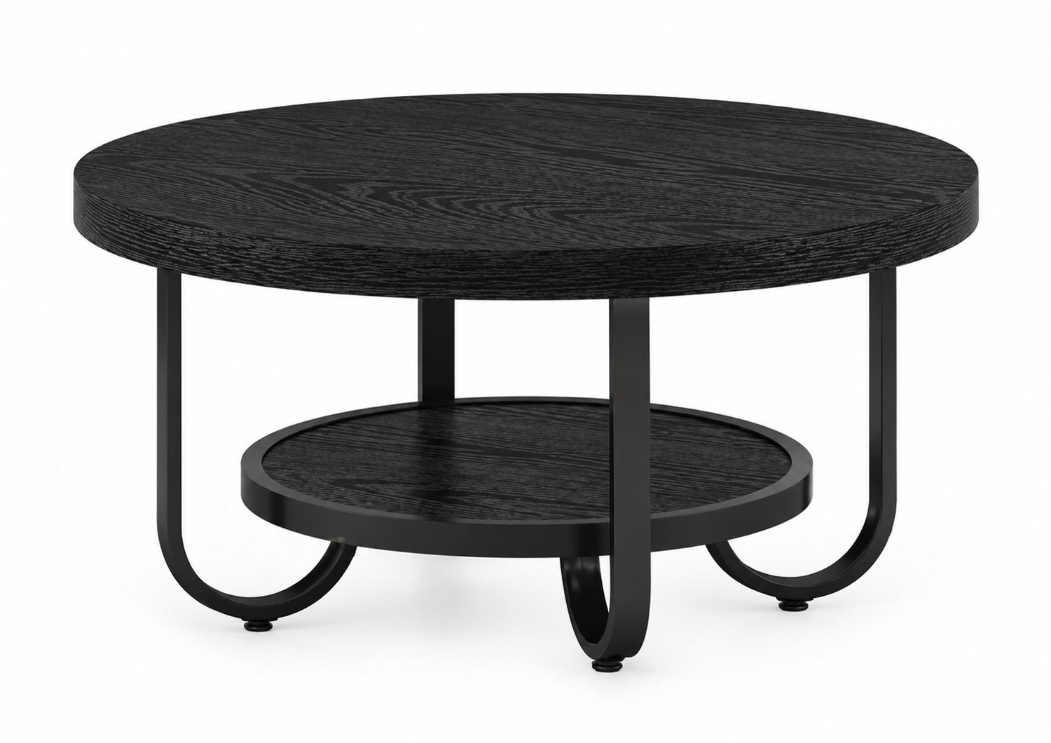 Mura Logistiek Mura Salontafel - Coffee Tafel - Bijzettafel - Ronde Tafel - Koffietafel - 2 Laags Met Opbergplank - Hout - Metaal Poten - Zwart