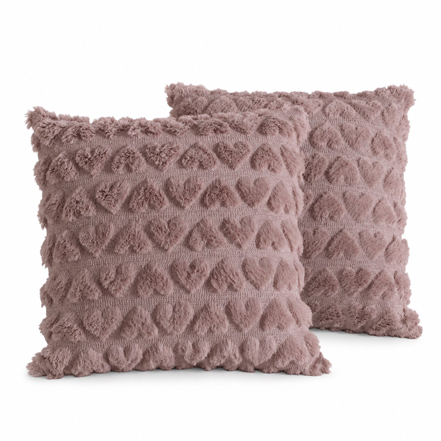 SWGOTA Pluchen kussenhoes met hartmotief, 45 x 45 cm, vierkant en enkelzijdig, voor bank, stoel of bed, zonder binnenkussen Bruin
