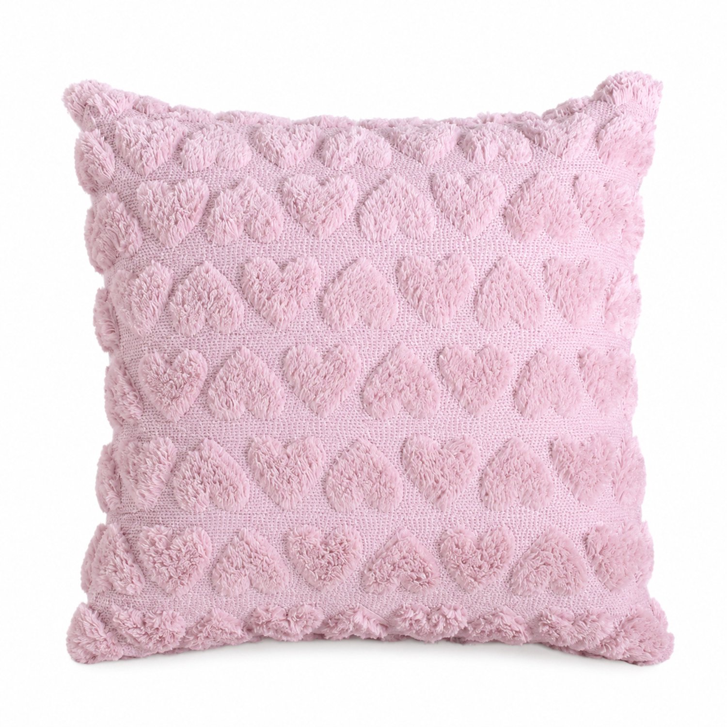 SWGOTA Oudroze pluchen kussenhoes 45 x 45 cm met hartjes, vierkant en enkelzijdig, voor bank en bed, zonder binnenkussen
