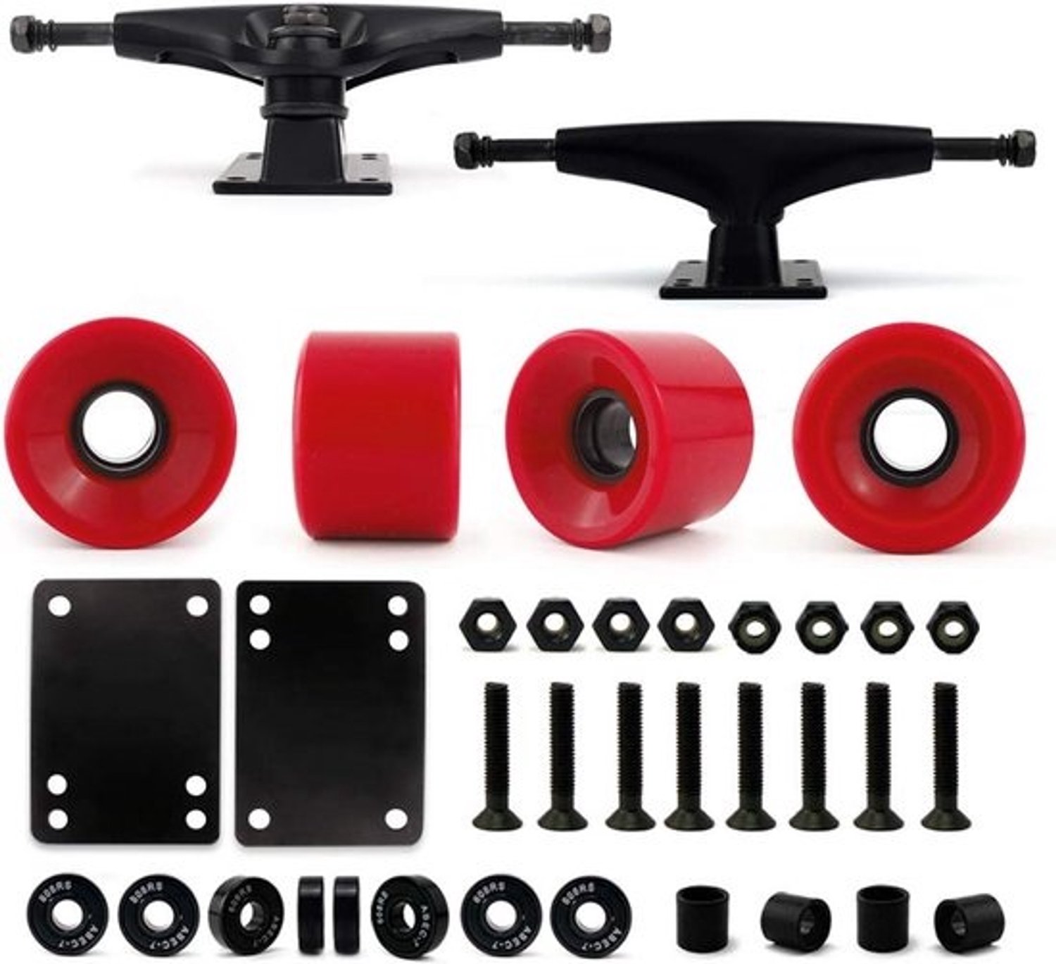Complete skateboardtruck- en wielset met lagers en bevestigingsmateriaal