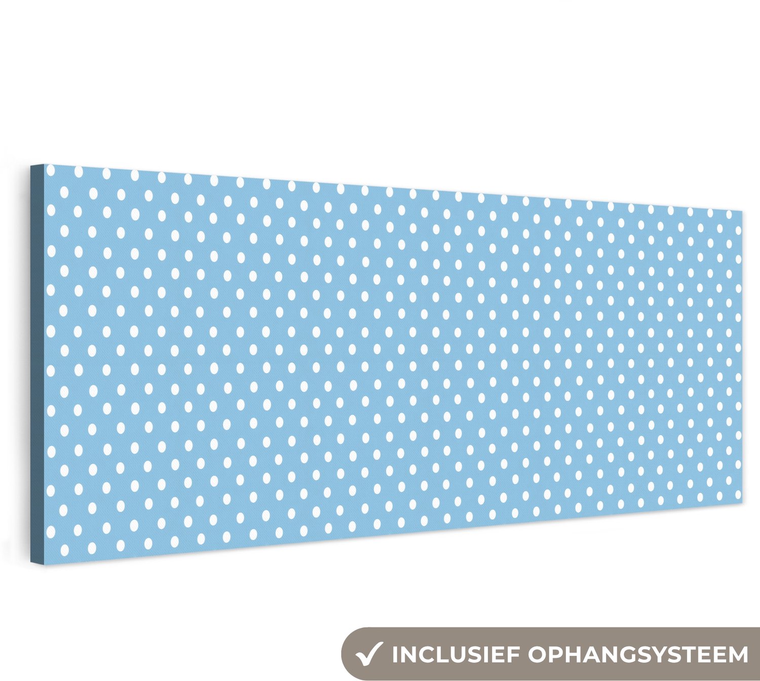Canvas schilderij 300x100 cm - Exclusieve wanddecoratie Polka - Dots - Blauw - Muurdecoratie woonkamer - Slaapkamer decoratie - Kamer accessoires - Schilderijen op canvas groot XXL