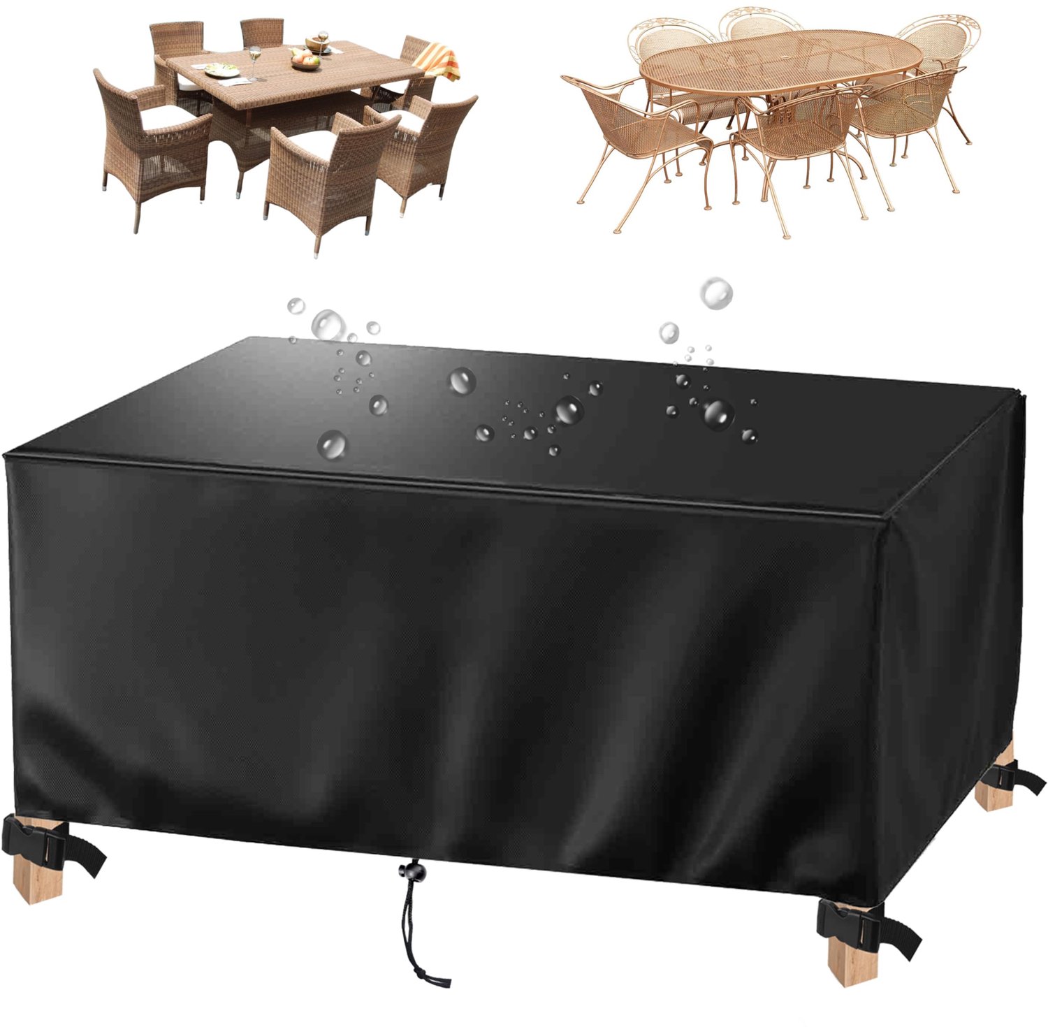 Famanu Waterdichte tuinmeubelhoezen, 285 x 235 x 90 cm, zware 420D Oxford-stof voor tuinmeubelset, terrastafel en stoelen in zwart, met uitstekende bescherming tegen weersomstandigheden