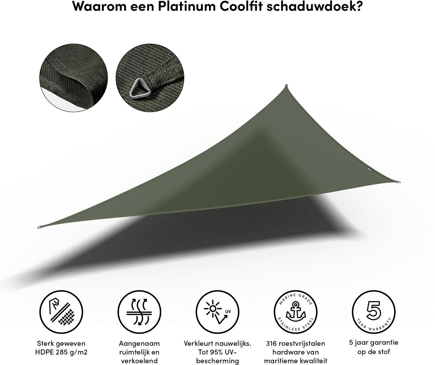 Platinum Sun & Shade Coolfit voile d'ombrage triangulaire, 570x400x400cm, Olive