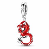 Rode Drakenbedel - 925 Sterling Zilver - Hangbedel voor Bedelarmband - Draak - RomyStones