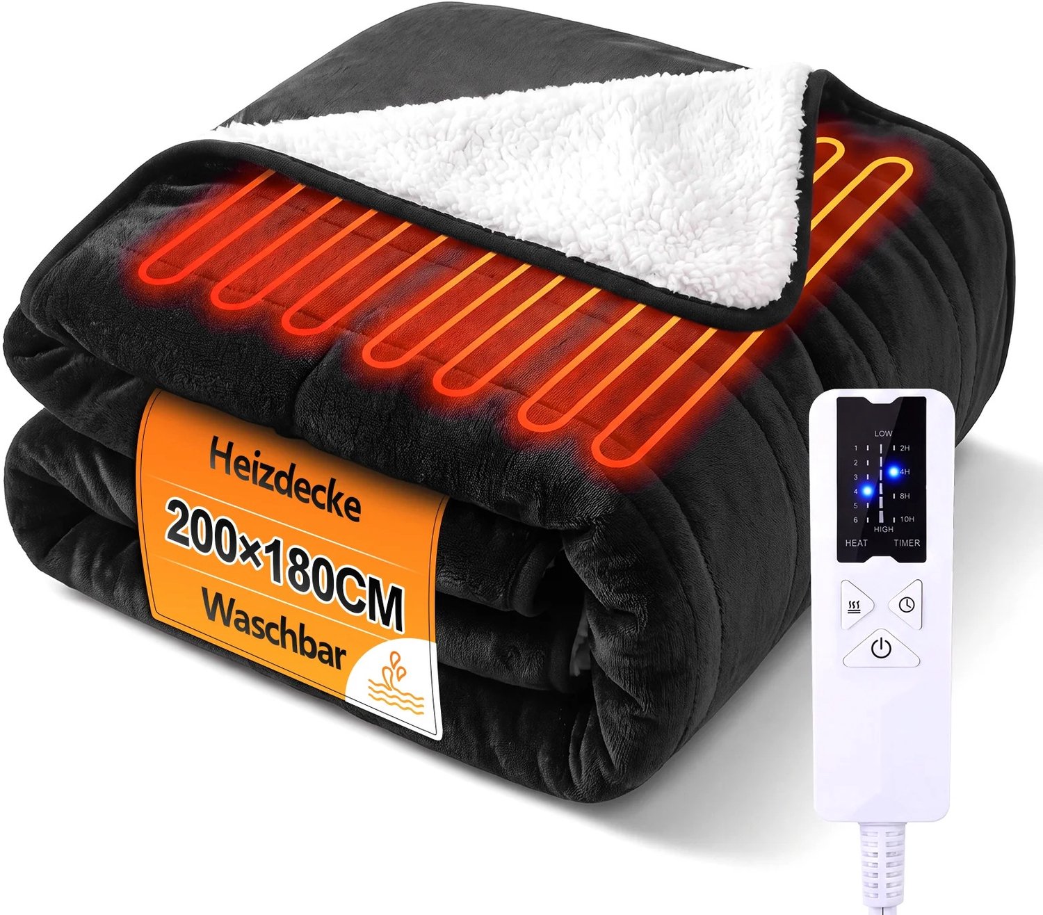Niamora Elektrisch deken - Warmtedeken - Elektrische warmtedeken - Verwarmende deken - Zwart - 200x180 cm - 6 Verwarmingsniveau.