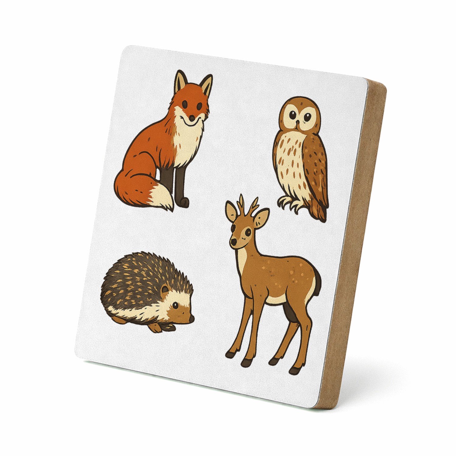 Mr Cadeautjes MDF staande fotolijst 15,2 x 15,2 - design Een set van vier bosdieren in een vergelijkbare educatieve v | cadeau Wit