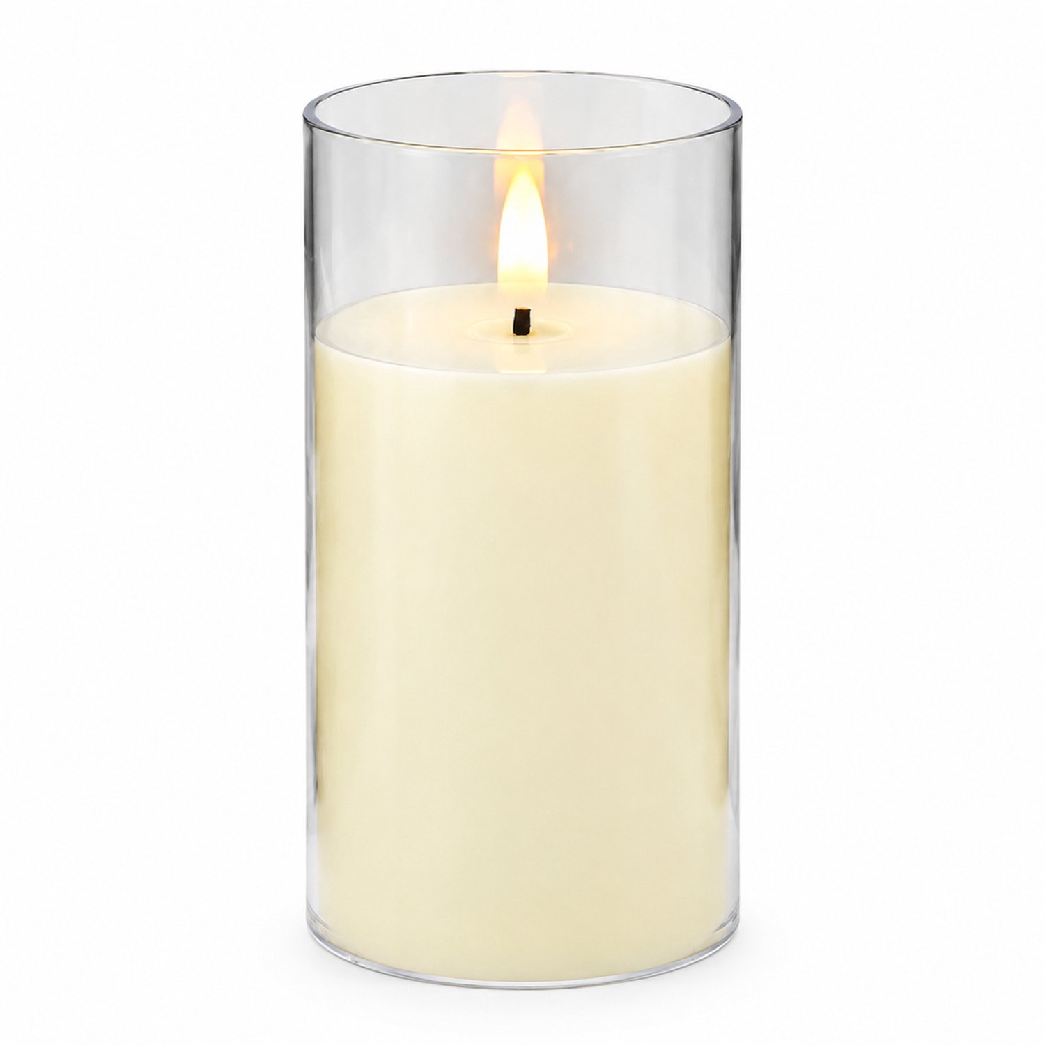 SWGOTA led kaarsen: ivoorkleurige LED-kaars 7.8 x 15 cm met warm licht, transparante cilindervormige kap en kunststof kaarslichaam voor kerstdecoratie