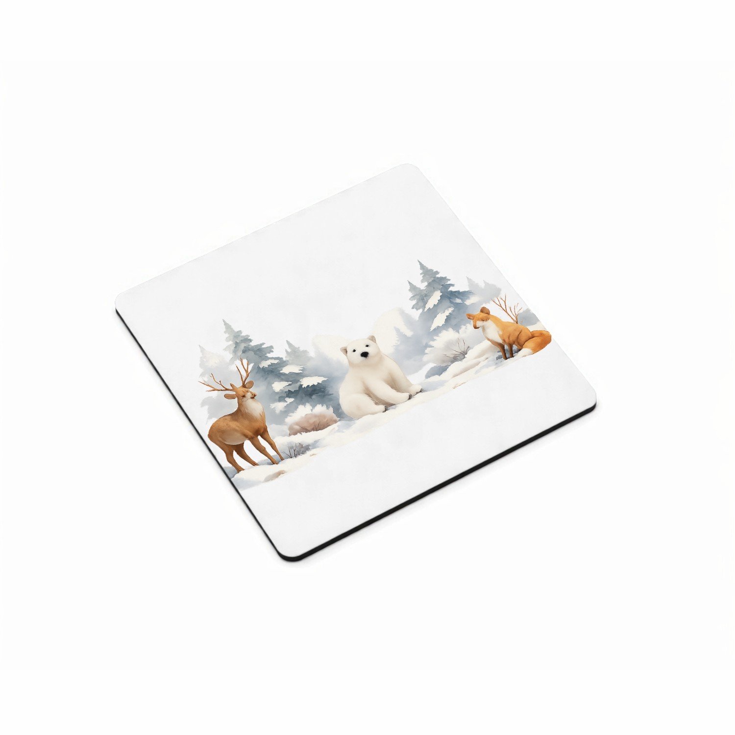 Mr Cadeautjes MDF magnetische fotolijst vierkant 9,5 - design Een herfstbos-scène met een nieuwsgierige egel en paddenstoe | cadeau Wit