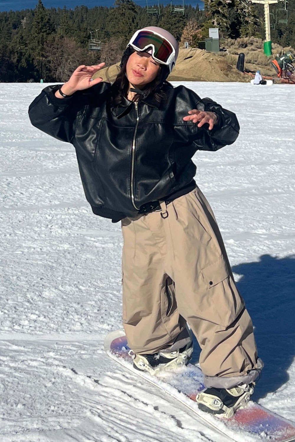 GSOU SNOW Lichtgewicht baggy ski- en snowboardbroek met ventilatie 15K waterdicht Lichtbruin