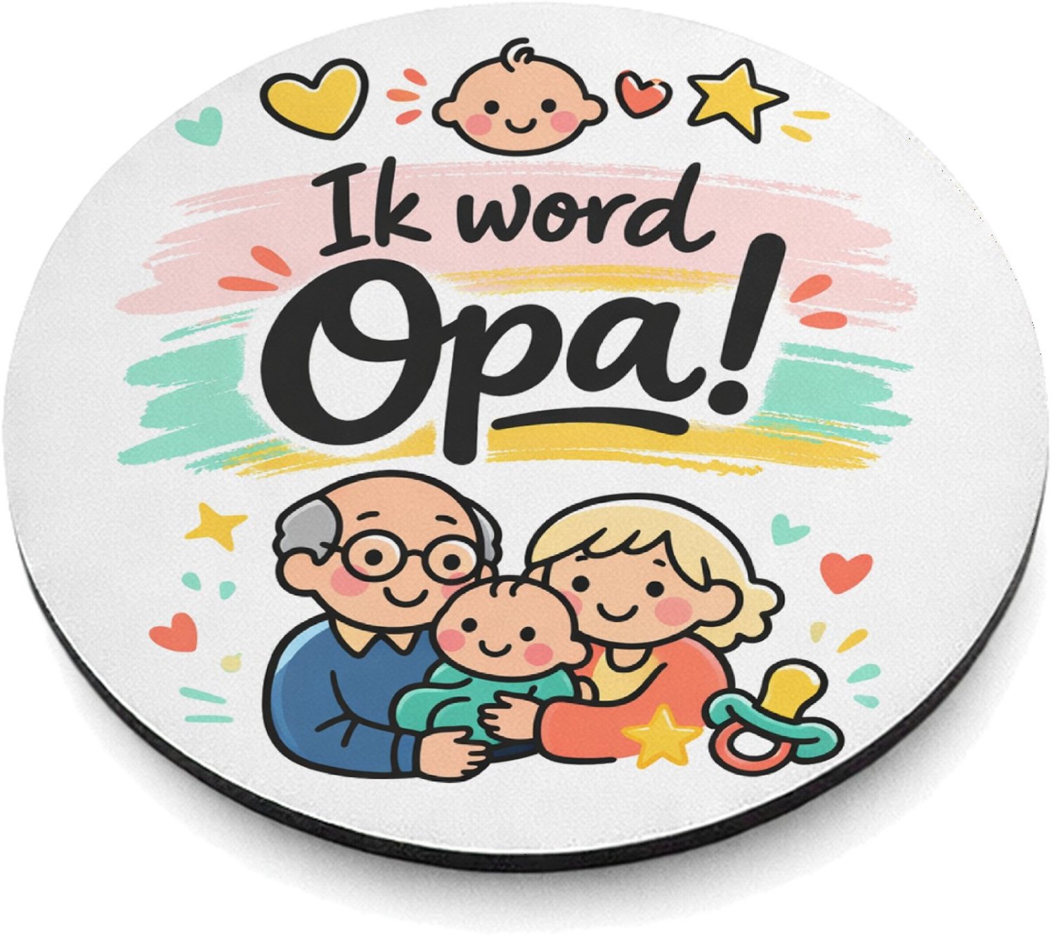 Mr Cadeautjes MDF magnetische fotolijst rond Ø 9,5 - design Een liefdevolle familiebekendmaking met dezelfde zachte past | cadeau Wit