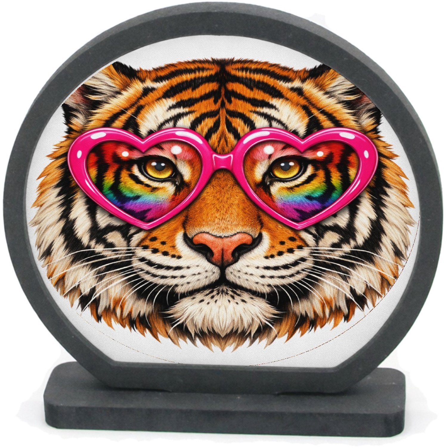 Mr Cadeautjes Houten fotolijst rond met MDF inleg - design Een expressief dierengezicht met een speelse, zelfverzekerde | cadeau Wit