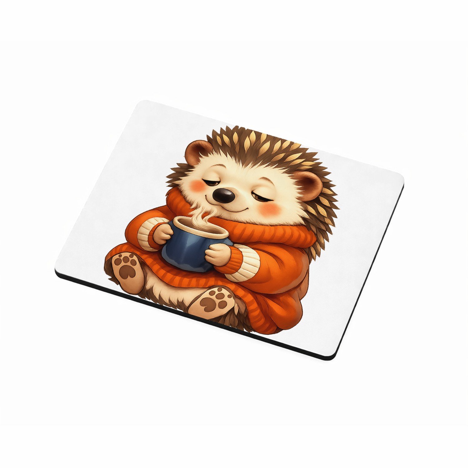 Mr Cadeautjes MDF magnetische fotolijst 9 x 7 - design Een slaperige egel in een oversized trui met een warme drank | cadeau Wit