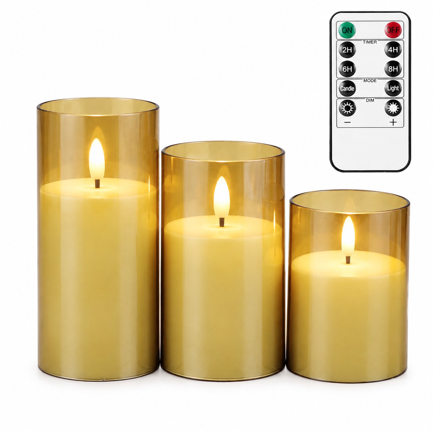 SWGOTA led kaarsen, 3 per doos, bruin, met afstandsbediening, timer en vlamvormige verlichting voor kerst- en bruiloftdecoratie