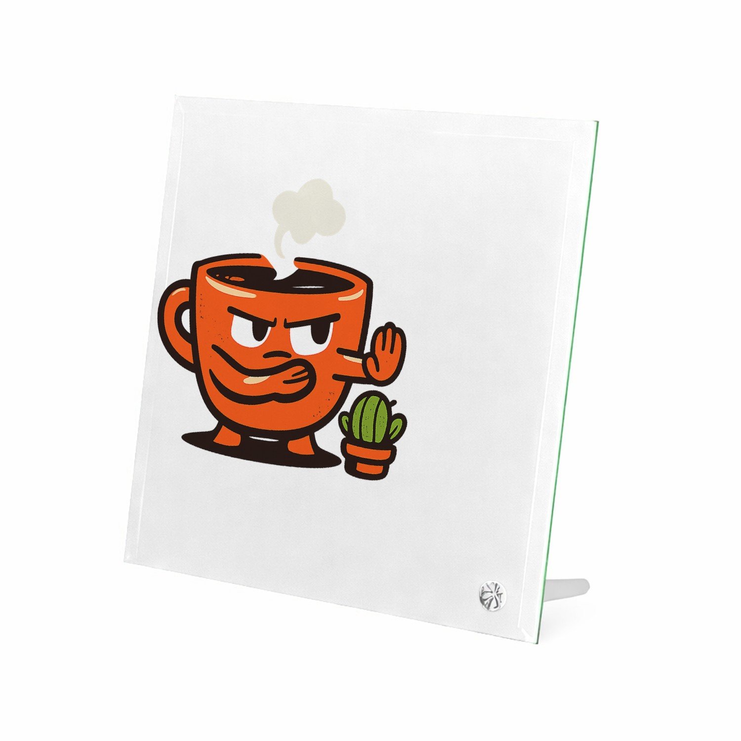Mr Cadeautjes Glasframe 20 x 20 - design Een eigenwijze theekop met een kleine dampwolk en strakke st | cadeau Wit