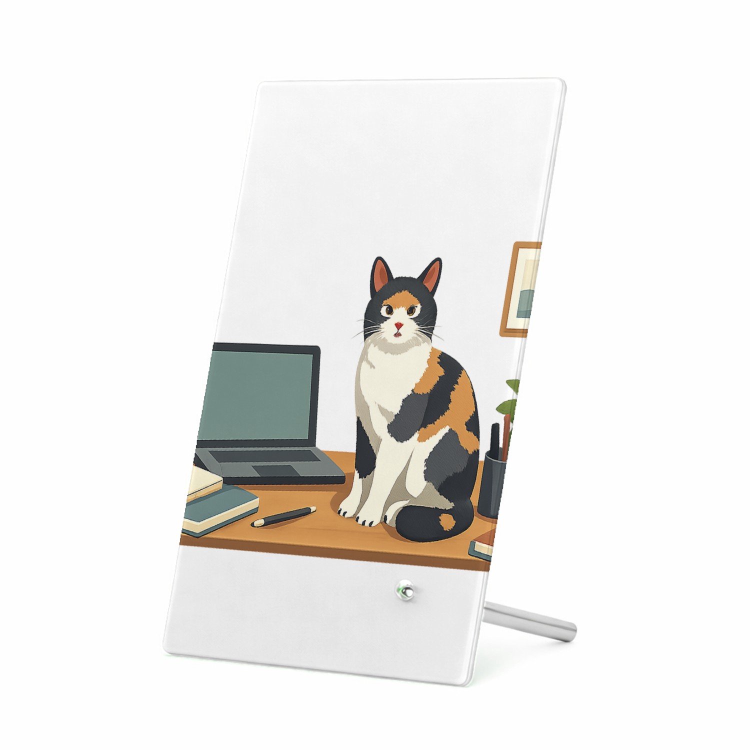 Mr Cadeautjes Glasframe 11 x 16 - design Een eigenzinnige ‘ongewenste coworker’ scène in een rustige | cadeau Wit