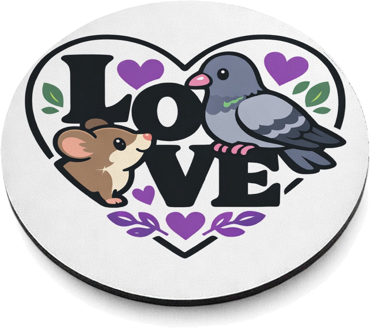 Mr Cadeautjes MDF magnetische fotolijst rond Ø 9,5 - design Een romantische maar luchtige dierencombinatie waarbij een v | cadeau Wit