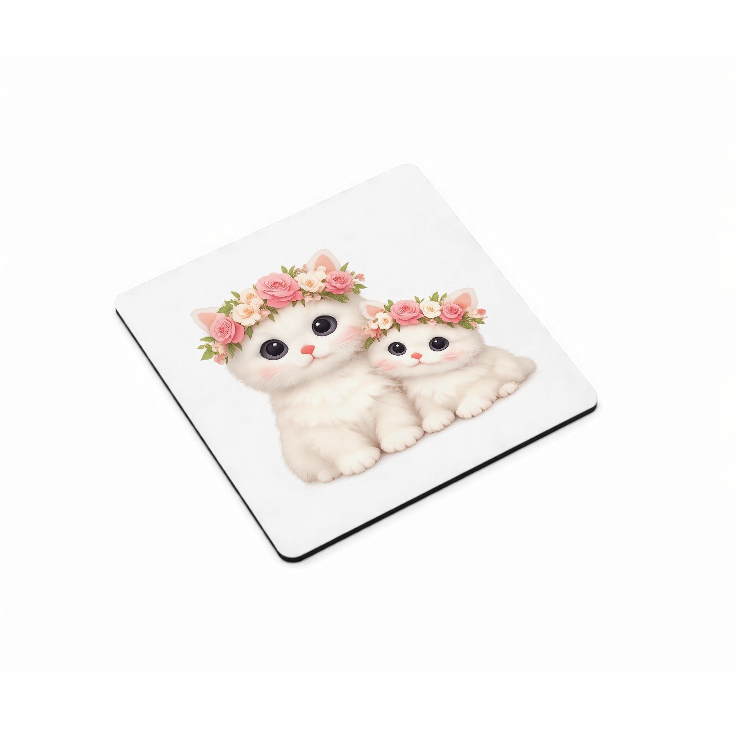 Mr Cadeautjes MDF magnetische fotolijst vierkant 9,5 - design Een schattige bosuil met een bloemenkrans en zachte maanlich | cadeau Wit