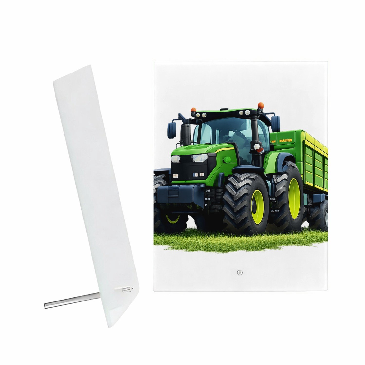 Mr Cadeautjes Glazen fotopaneel Een krachtig werkvoertuig in een andere natuurlijke setting - 15 x 20 cm, staand - glas, decoratie, wanddecoratie | cadeau Wit