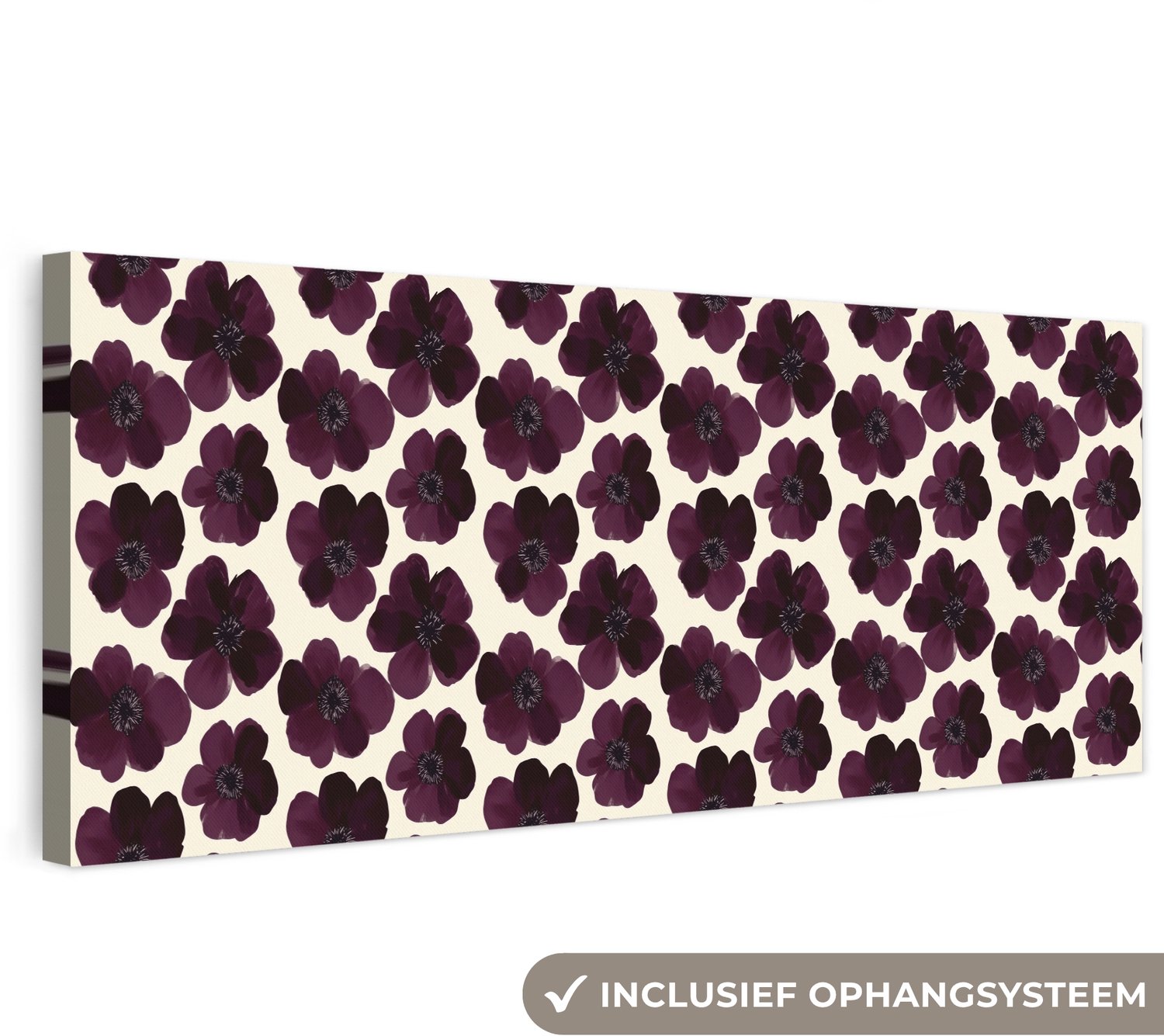 Canvas schilderij 150x50 cm - Exclusieve wanddecoratie Bloemen - Aquarel - Paars - Muurdecoratie woonkamer - Slaapkamer decoratie - Kamer accessoires - Schilderijen op canvas groot XXL