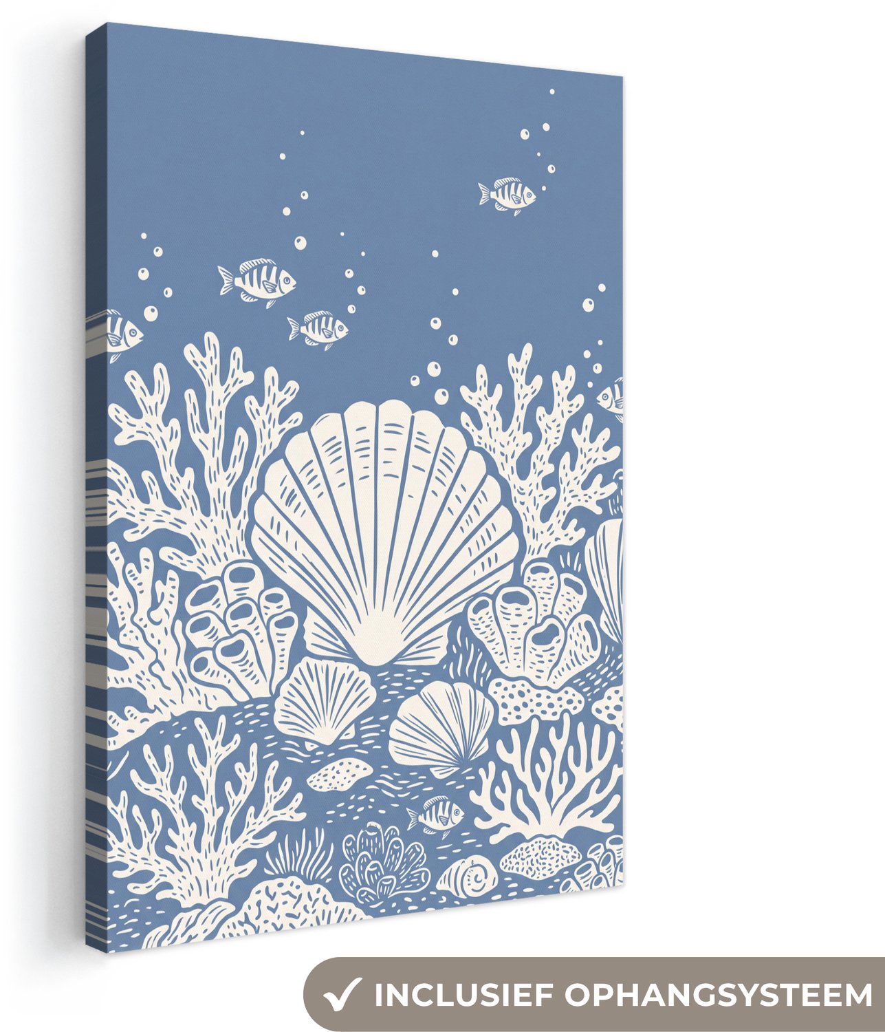 Canvas schilderij 20x30 cm - Exclusieve wanddecoratie Zeeleven - Koraal - Schelp - Vis - Illustratie - Onderwater - Muurdecoratie woonkamer - Slaapkamer decoratie - Kamer accessoires - Schilderijen op canvas