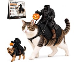 1 set - Lichtgevend Hoofdloos Ridder Huisdierkostuum - 3D Paardrijillusie - Halloweenkostuum voor Kat en Hond - Duistere Ridder Rollenspelkostuum - Borstomvang 50-90 CM - Geschikt voor Feestfoto's - Zwart Lint