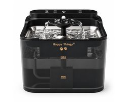 Happy Things® GOLD Edition - Draadloze Drinkfontein Kat en Hond - Fluisterstil - 3L - RVS Schotel - Transparant Zwart met Goud - incl 4 Filters - Waterfontein Kat en Hond