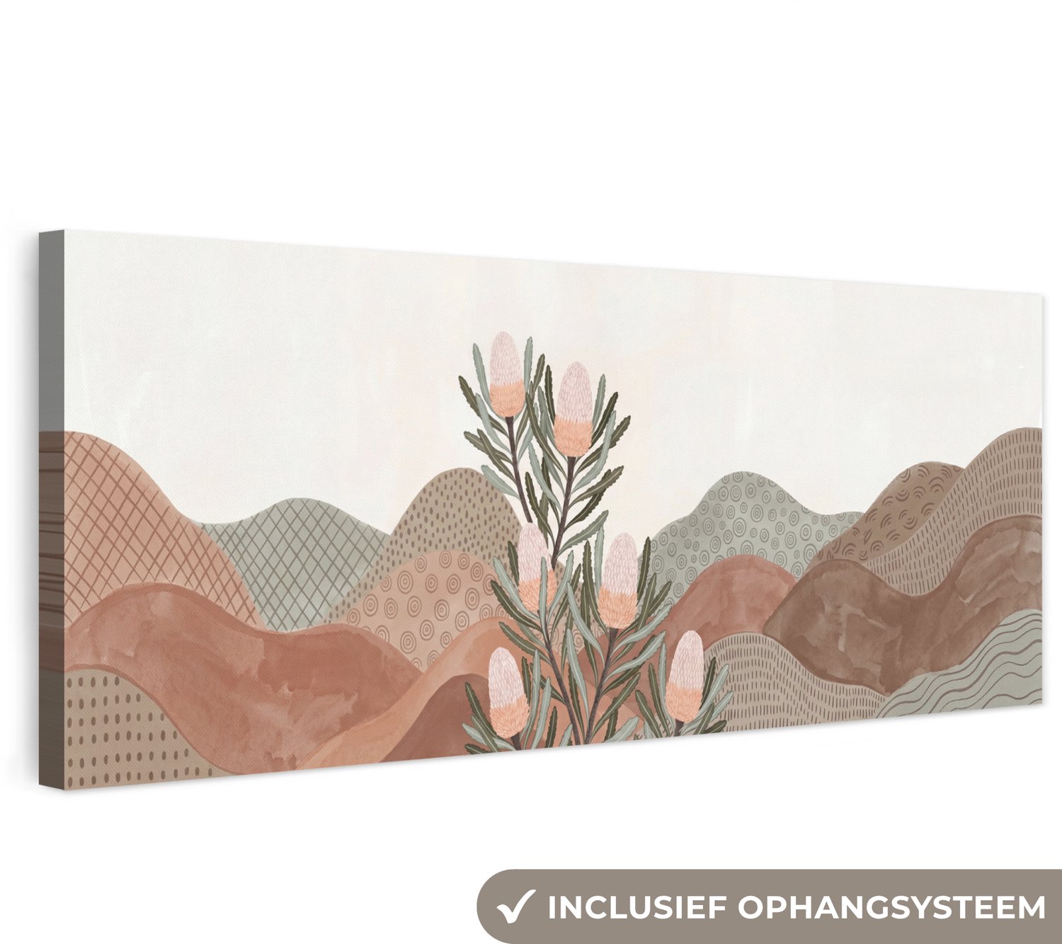 Canvas schilderij 180x60 cm - Exclusieve wanddecoratie Modern - Heuvels - Terracotta - Muurdecoratie woonkamer - Slaapkamer decoratie - Kamer accessoires - Schilderijen op canvas groot XXL