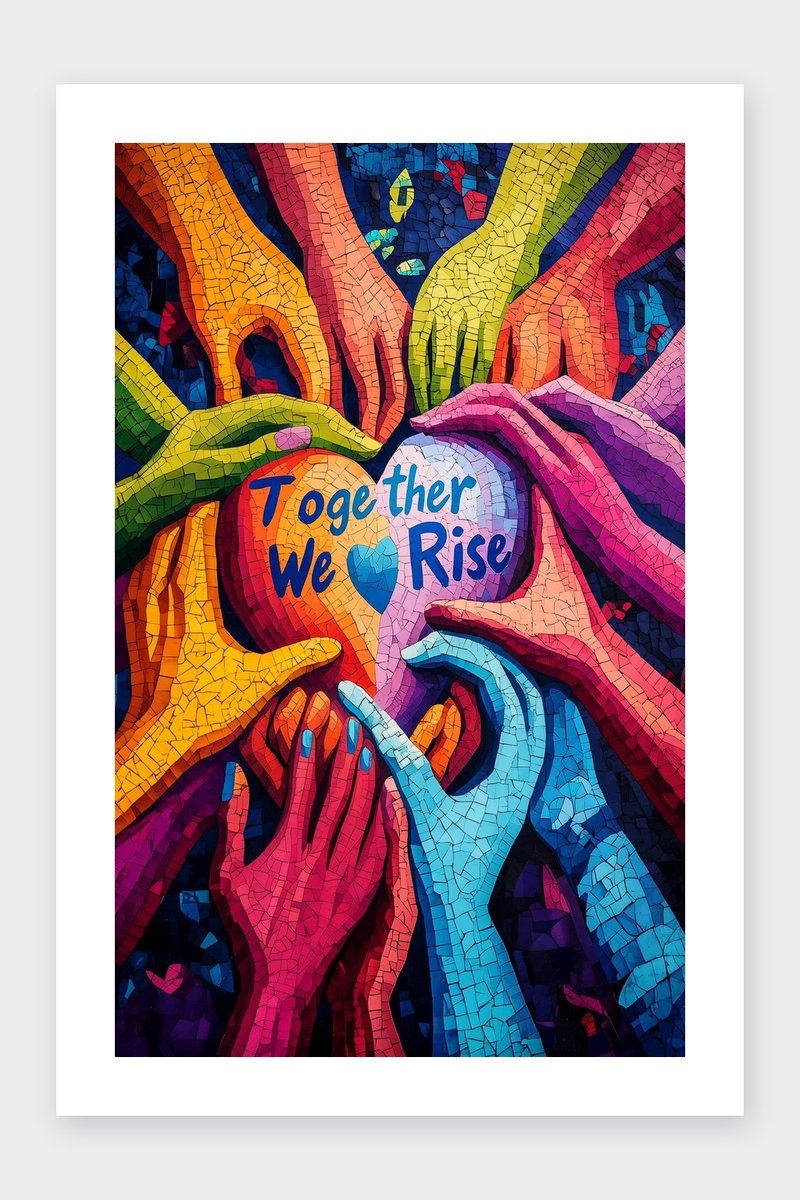 Together We Rise Poster - Tekst - Quote - Kleurrijke - Pride - Regenboog - Mozaïek - Inspirerend - posters - formaat 30x40cm - Wanddecoratie - BXS4915KMD - Met kader - passe-partouts stijl