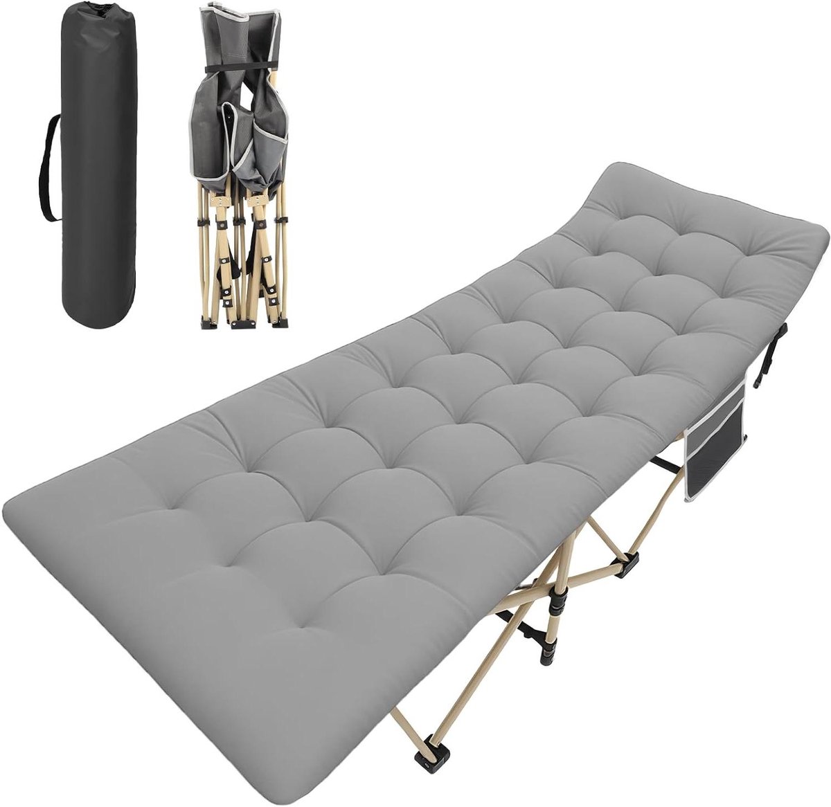 Camping Bed - Gastenbed Opvouwbaar - Buiten Ontspannen - Robuust Stalen Frame - 190x71x35 cm - Grijs