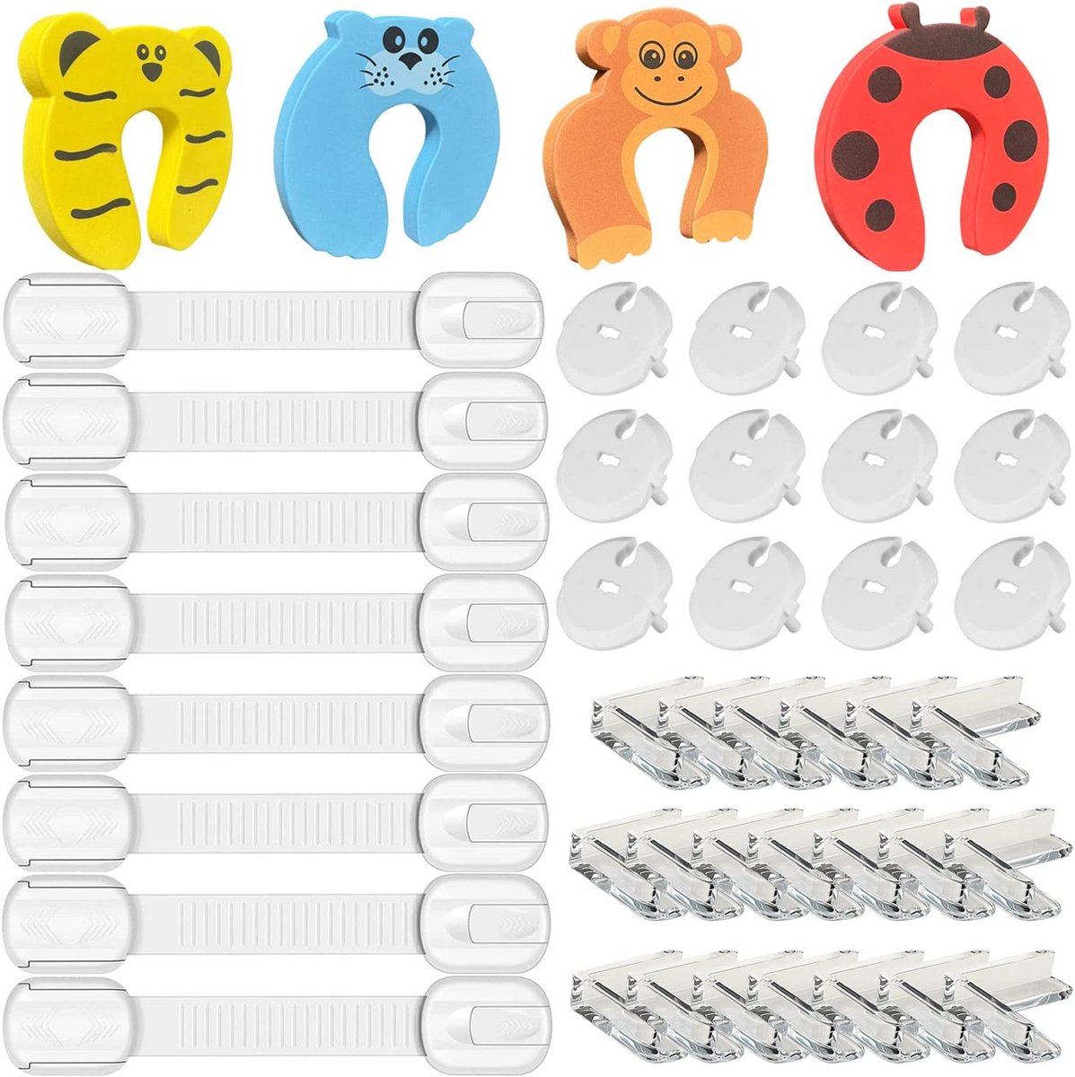 Veiligheid Thuis voor Baby en Kinderen - Babystopcontacten (12 stops+3 sleutels)+20 Tafelhoekbeschermers+8 Veiligheidssloten en Beugels voor Baby en Kinderen+4 Deurstops tegen Inklemming