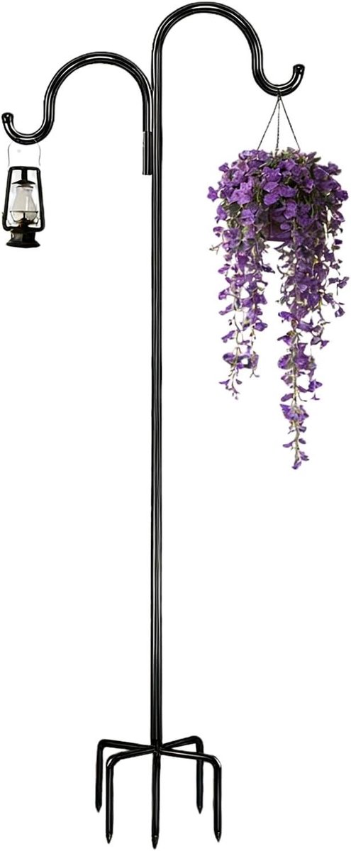 Tuin Herdershaak - Metalen Stok - Decoratie Ophangen - Vijfpuntige Basis - 193 cm Hoog - Zwart