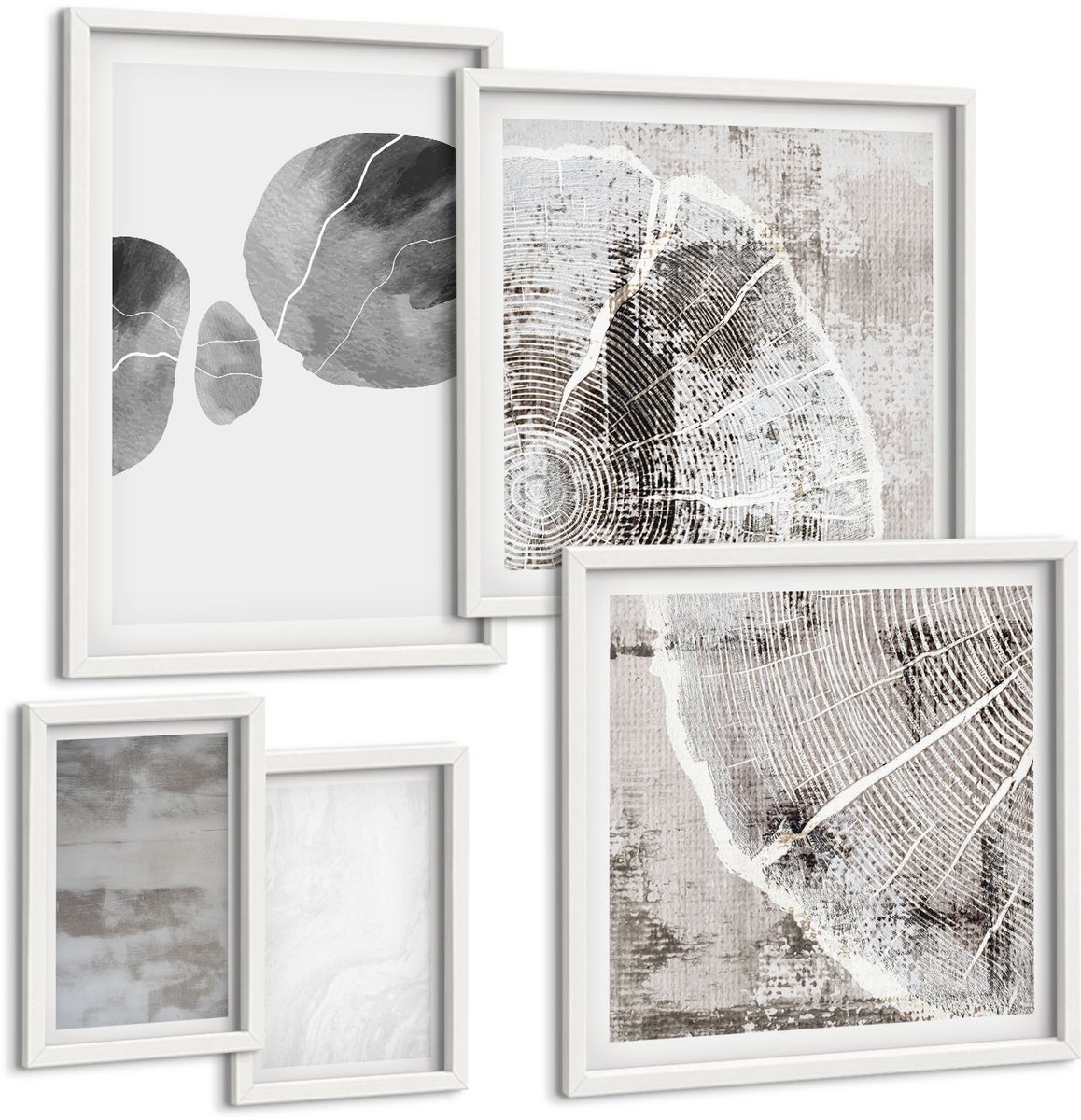 Coloray 5-Delige Schilderij Set - Abstracte Vormen En Structuren In Moderne Stijl. - 50 x 50 cm, 20 x 30 cm En 40 x 60 cm - Muurdecoratie - Interieur Decoratie - Decoratieve Schilderijen
