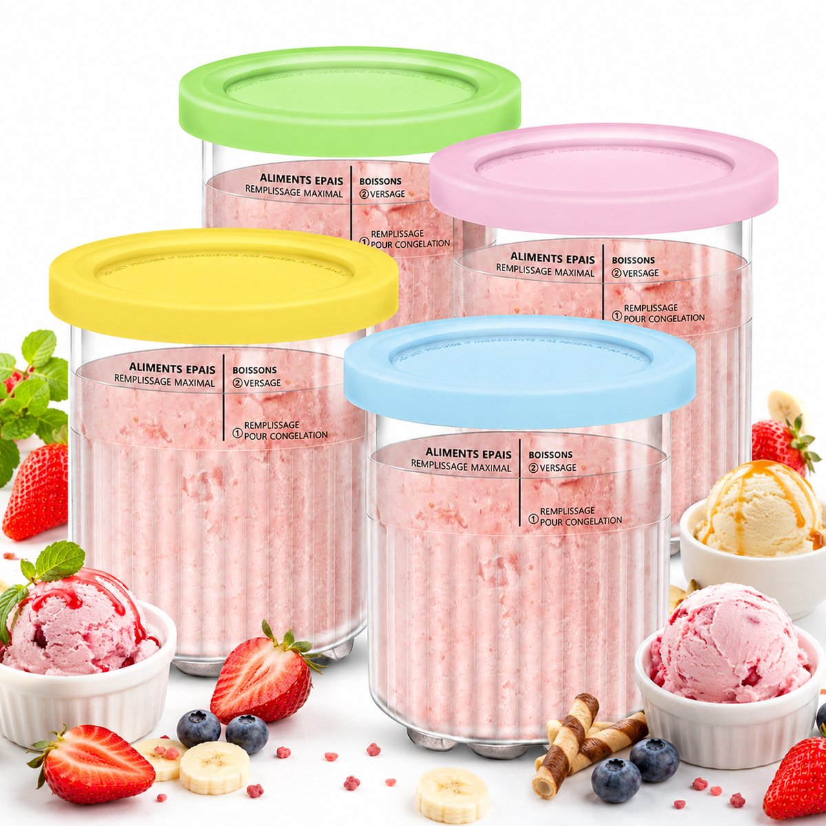 IJsbekers - IJs Bewaarbakjes - IJscontainers met Deksel - Herbruikbare Bewaarbakjes - BPA-vrij - Vaatwasserbestendig - Lekbestendig - 700 ml - 4 Stuks