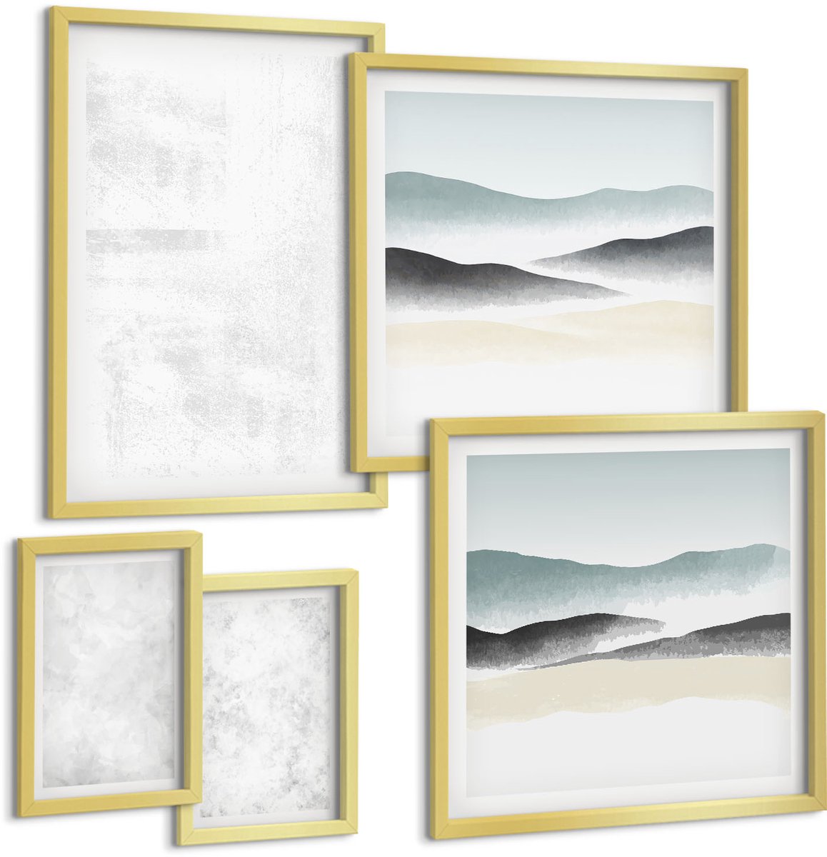 Coloray 5-Delige Schilderij Set - Witte Vlekken Op Canvas En Abstracte, Minimalistische Achtergronden - 50 x 50 cm, 20 x 30 cm En 40 x 60 cm - Decoratieve Muurdecoratie - Slaapkamer - Decoratieve Schilderijen
