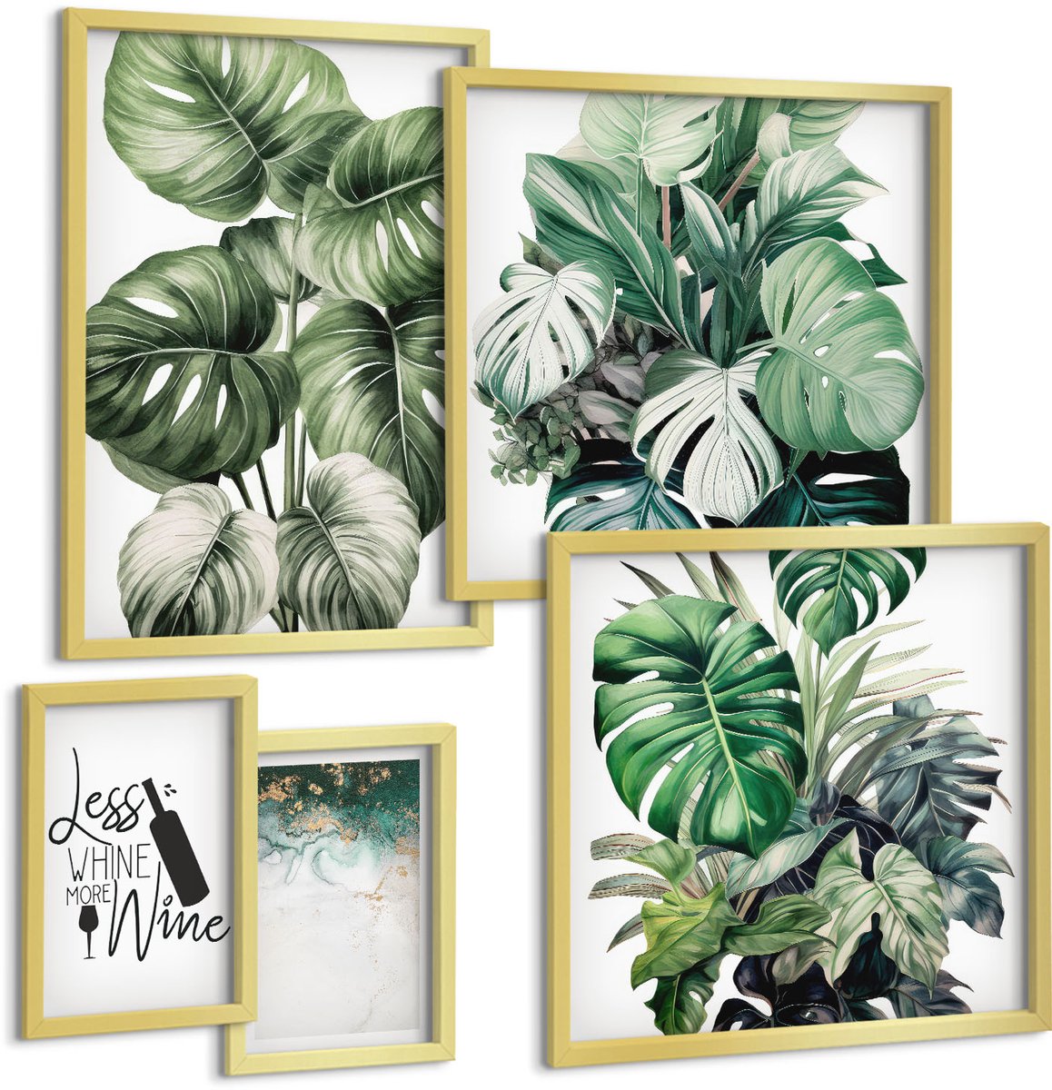 Coloray 5-Delige Schilderij Set - Plantenmotieven Met Citaten En Abstracte Accenten - 50 x 50 cm, 20 x 30 cm En 40 x 60 cm - Wanddecoratie - Woonkamer Decoratie - Interieur Decoratie