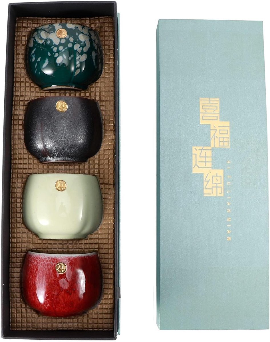 Keramische Mokken - Japanse Theekop - Retro Theemokken - Set van 4 - Kung Fu Thee - Perfect voor Thuisgebruik - 7,6 cm Hoogte