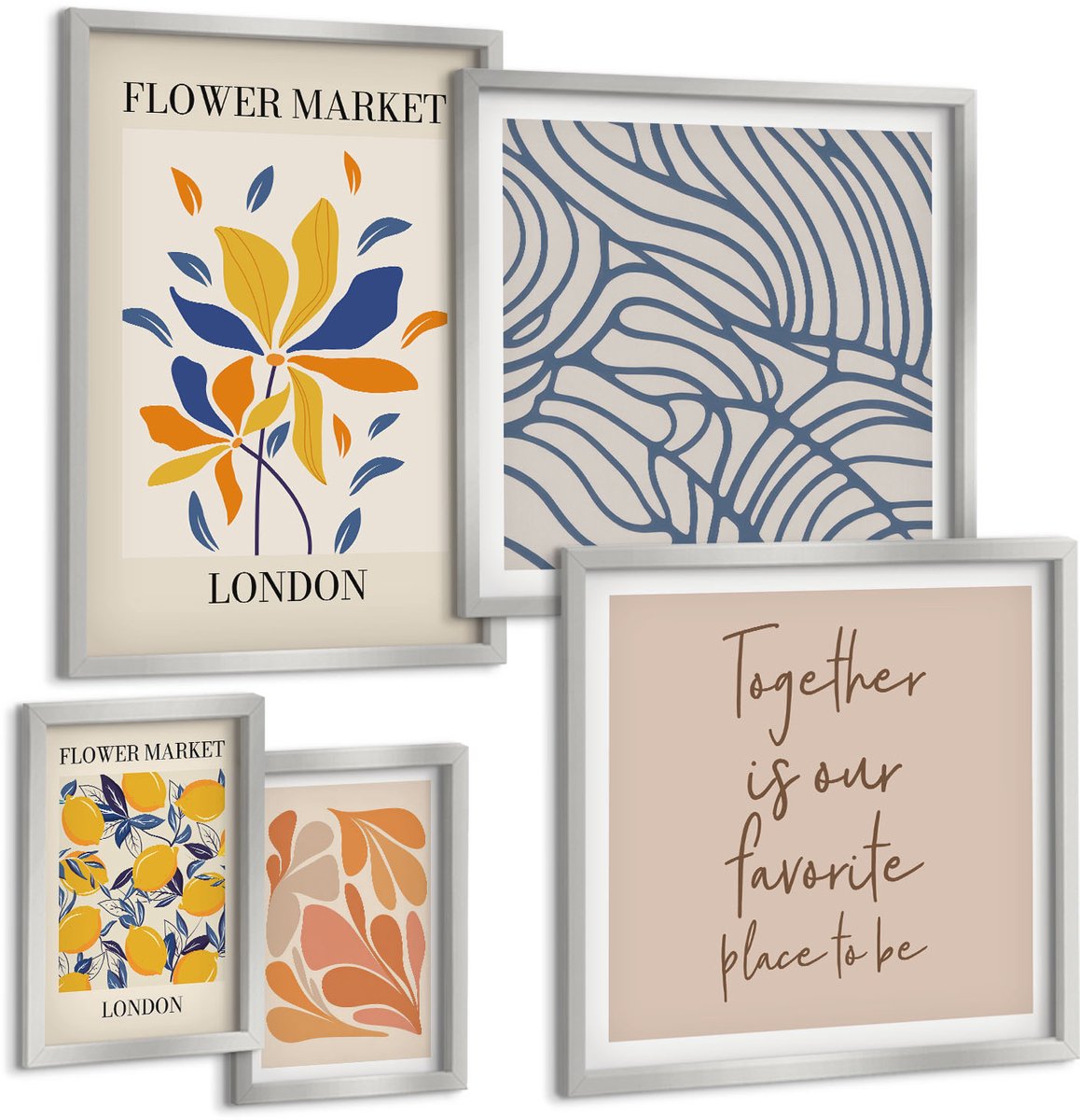 Coloray 5-Delige Schilderij Set - Tropische Zomervruchten, Palmbladeren - 20 x 30 cm - Wanddecoratie - Schilderijen Set - Interieur - Muurdecoratie